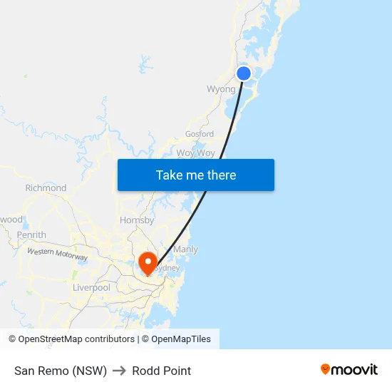San Remo (NSW) to Rodd Point map