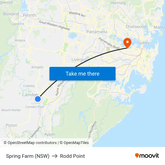Spring Farm (NSW) to Rodd Point map