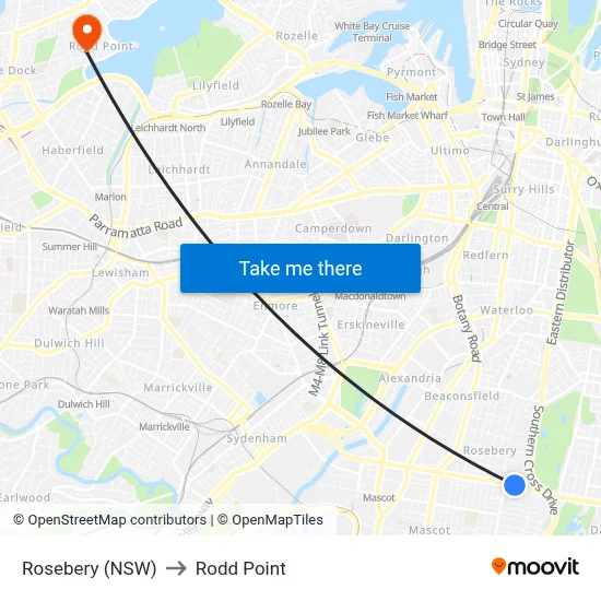 Rosebery (NSW) to Rodd Point map