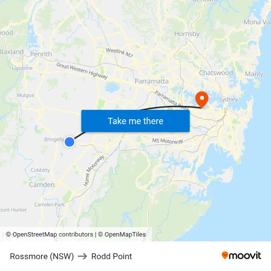 Rossmore (NSW) to Rodd Point map