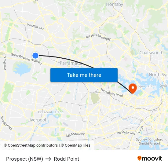 Prospect (NSW) to Rodd Point map