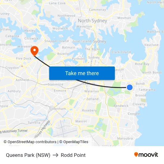Queens Park (NSW) to Rodd Point map