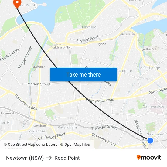 Newtown (NSW) to Rodd Point map