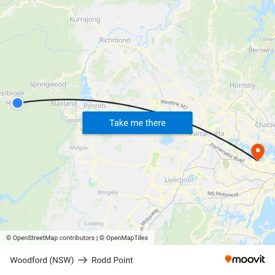 Woodford (NSW) to Rodd Point map