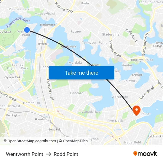 Wentworth Point to Rodd Point map