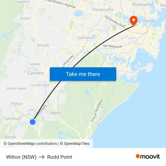Wilton (NSW) to Rodd Point map