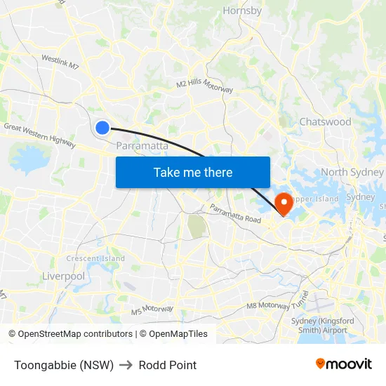 Toongabbie (NSW) to Rodd Point map