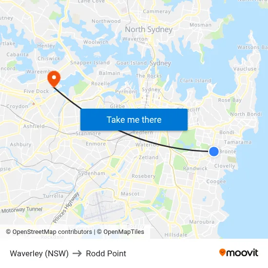 Waverley (NSW) to Rodd Point map