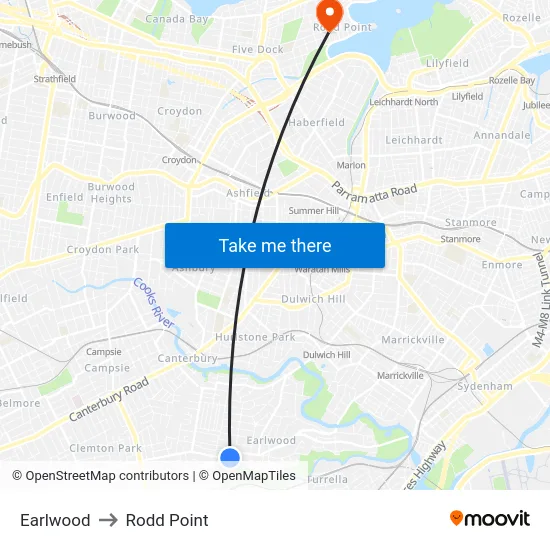 Earlwood to Rodd Point map