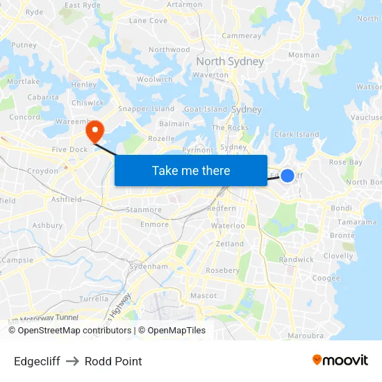 Edgecliff to Rodd Point map