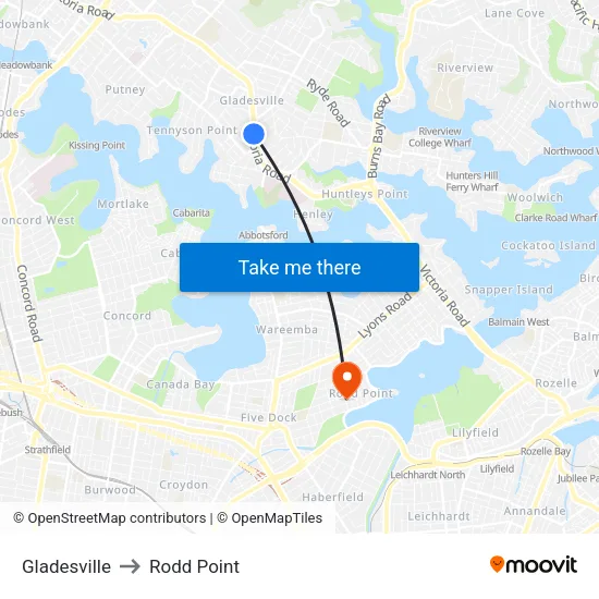 Gladesville to Rodd Point map