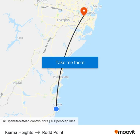 Kiama Heights to Rodd Point map