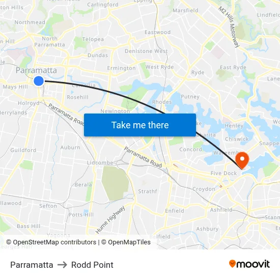Parramatta to Rodd Point map