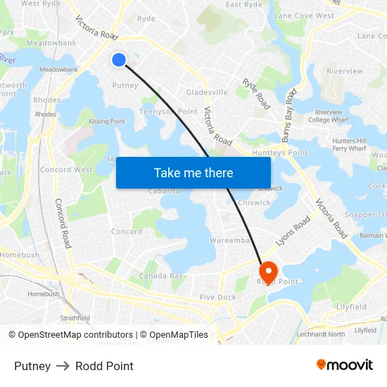 Putney to Rodd Point map