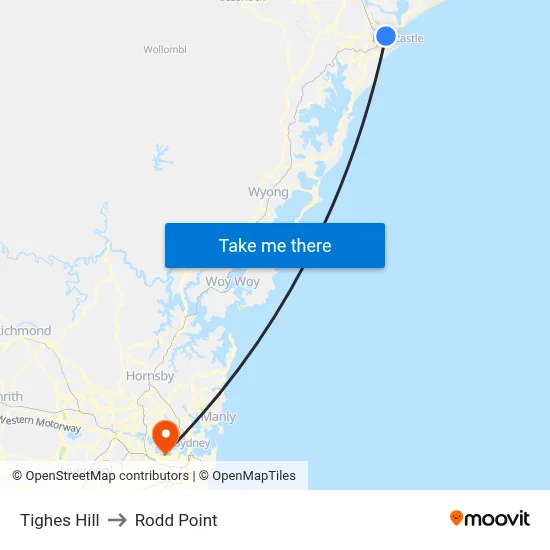 Tighes Hill to Rodd Point map