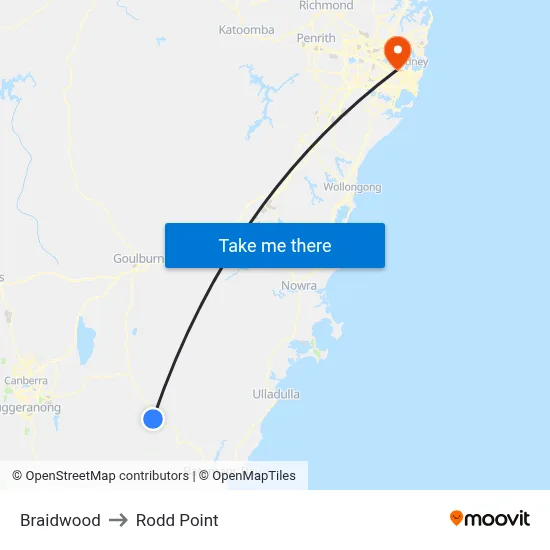 Braidwood to Rodd Point map