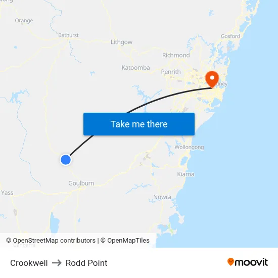 Crookwell to Rodd Point map