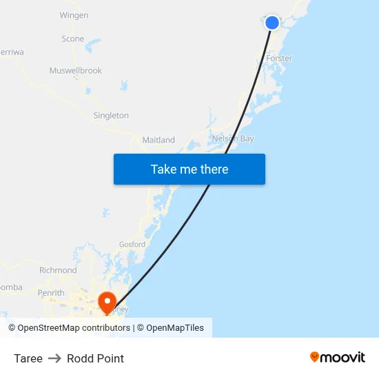 Taree to Rodd Point map
