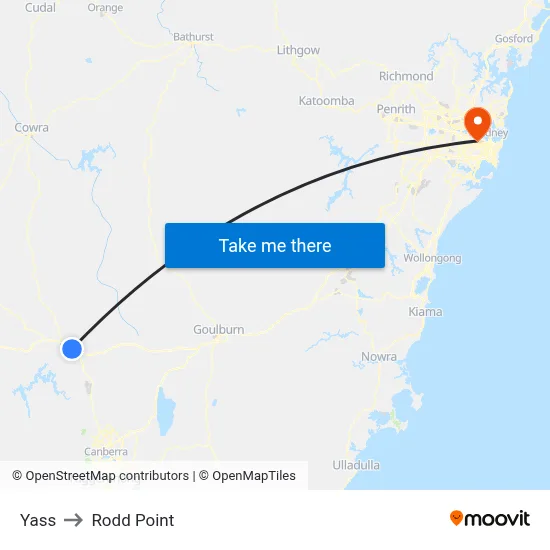 Yass to Rodd Point map