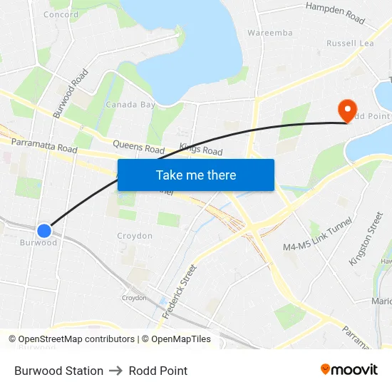 Burwood Station to Rodd Point map