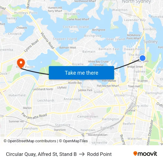Circular Quay, Alfred St, Stand B to Rodd Point map