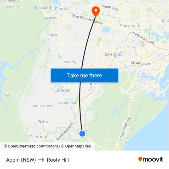 Appin (NSW) to Rooty Hill map