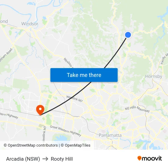 Arcadia (NSW) to Rooty Hill map