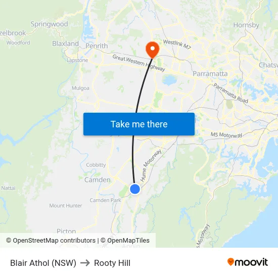 Blair Athol (NSW) to Rooty Hill map