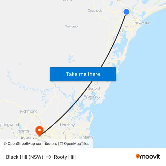 Black Hill (NSW) to Rooty Hill map