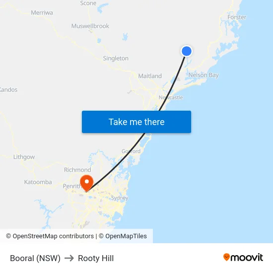 Booral (NSW) to Rooty Hill map