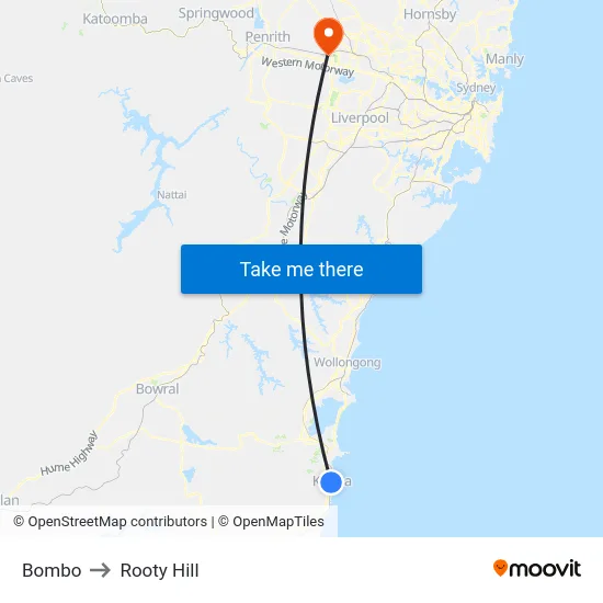 Bombo to Rooty Hill map