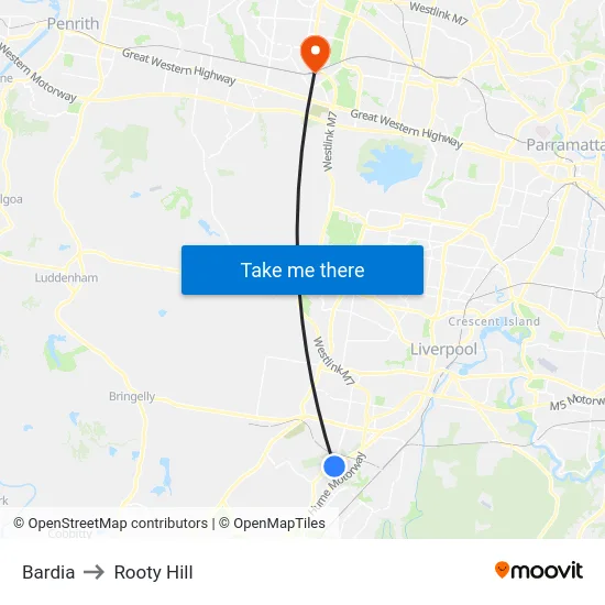 Bardia to Rooty Hill map