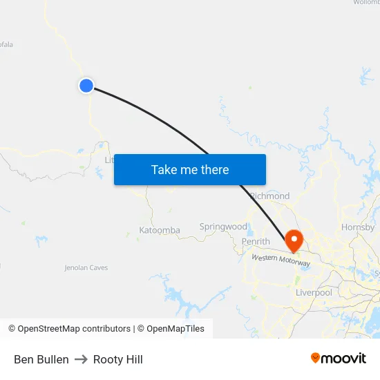 Ben Bullen to Rooty Hill map