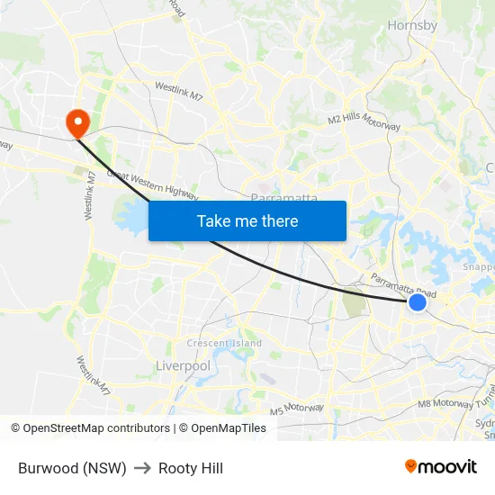 Burwood (NSW) to Rooty Hill map