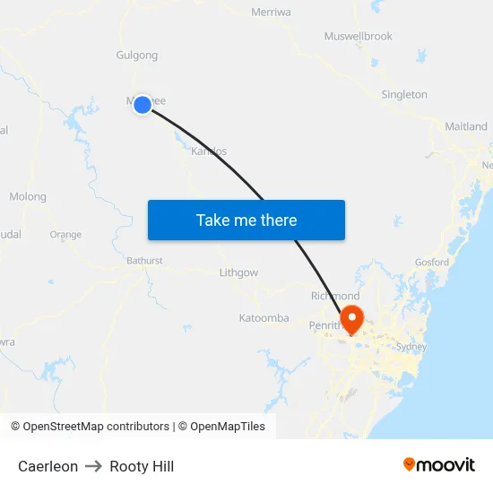 Caerleon to Rooty Hill map