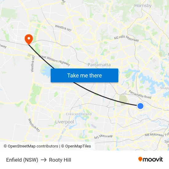 Enfield (NSW) to Rooty Hill map
