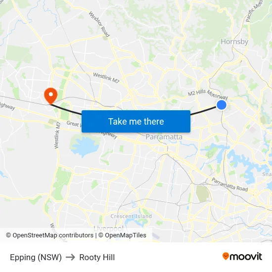 Epping (NSW) to Rooty Hill map