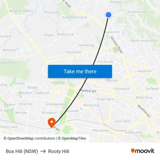 Box Hill (NSW) to Rooty Hill map