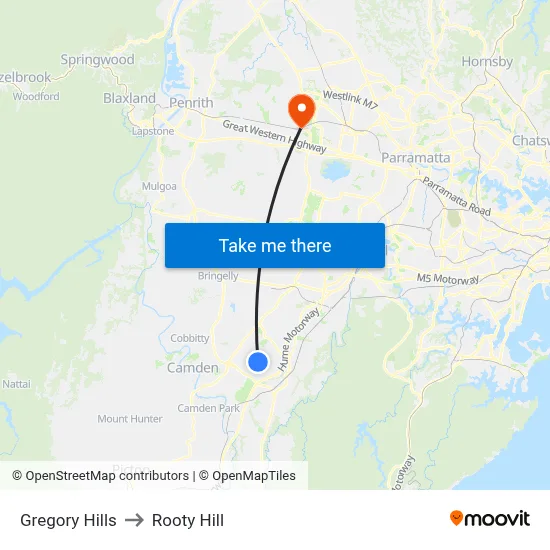 Gregory Hills to Rooty Hill map