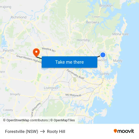 Forestville (NSW) to Rooty Hill map