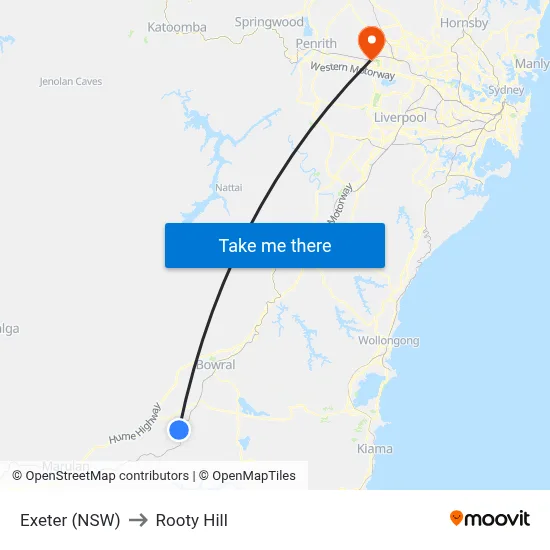 Exeter (NSW) to Rooty Hill map
