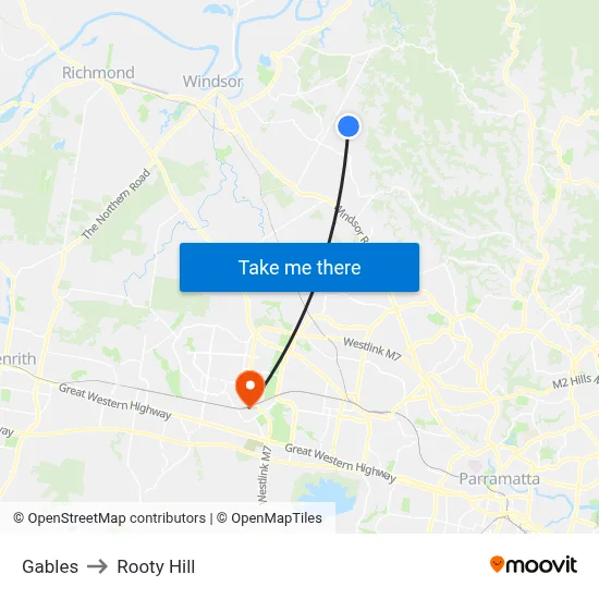 Gables to Rooty Hill map