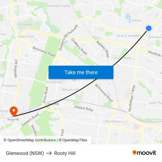 Glenwood (NSW) to Rooty Hill map