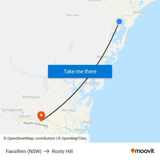 Fassifern (NSW) to Rooty Hill map
