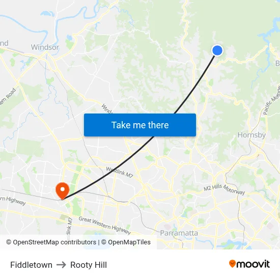 Fiddletown to Rooty Hill map