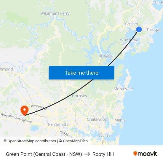 Green Point (Central Coast - NSW) to Rooty Hill map