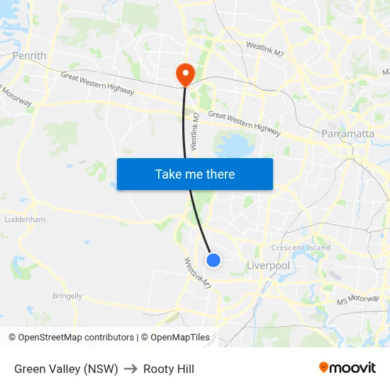 Green Valley (NSW) to Rooty Hill map