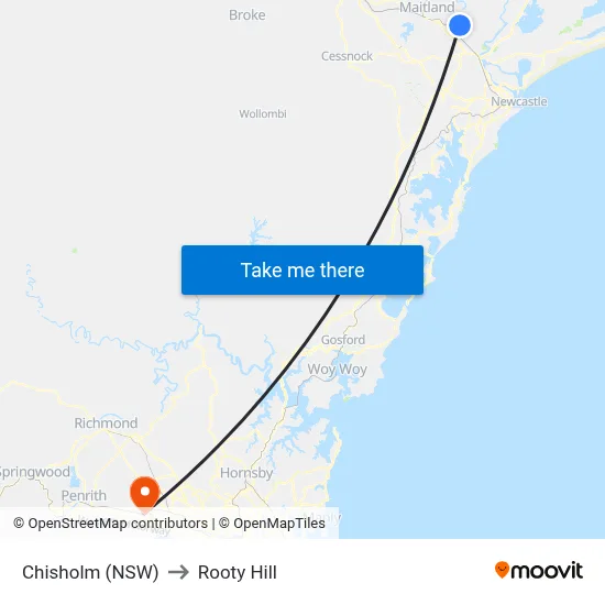 Chisholm (NSW) to Rooty Hill map