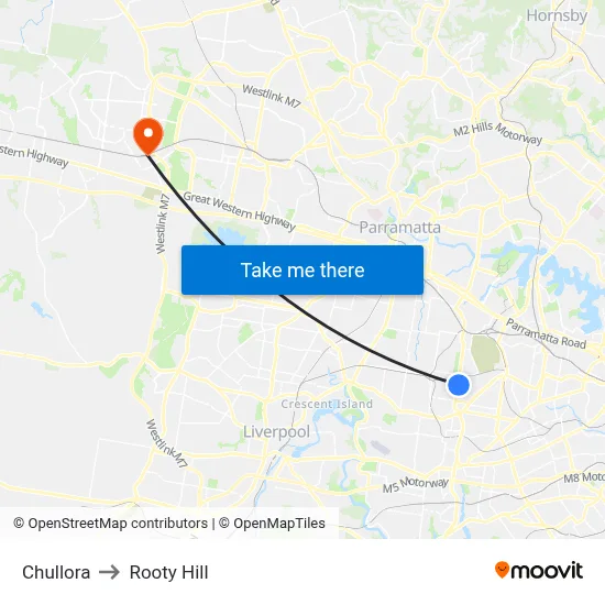 Chullora to Rooty Hill map