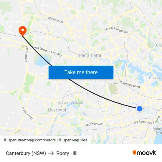 Canterbury (NSW) to Rooty Hill map